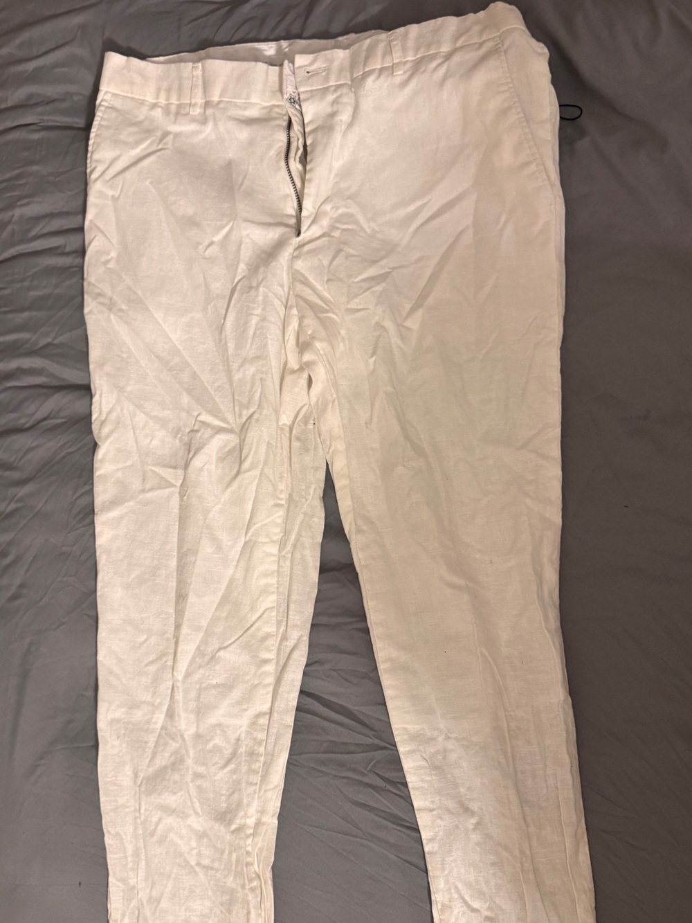 White Slim Linen-Blend Pants